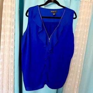 INC International Concepts Royal Blue Ruffle Zip Top